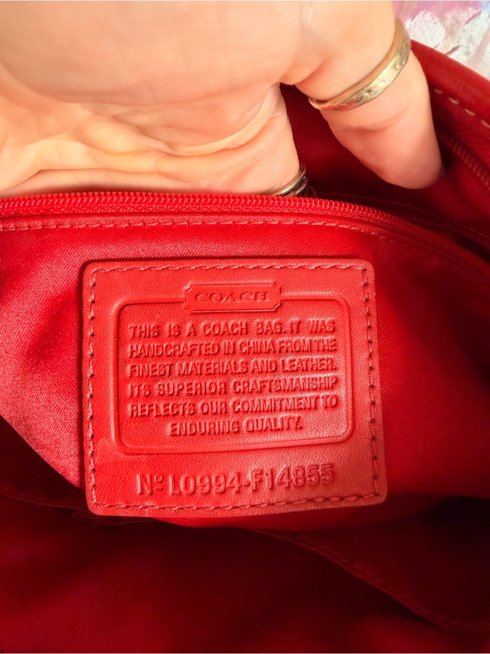 Coach Tan Signature Canvas Shoulder Bag with Red Leather Trim - Picture 6 of 8